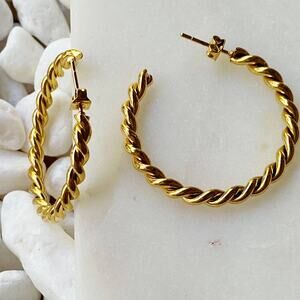 Twisted Textured Gold Hoop Earrings